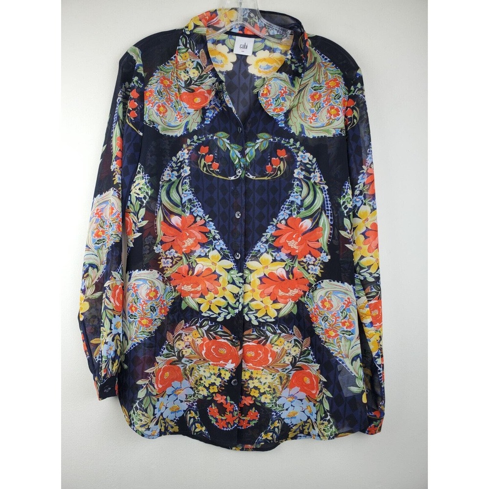 CAbi‎ Top Small Amour Floral Button Down Blue Long Sleeve Womens Career Business - Picture 10 of 10